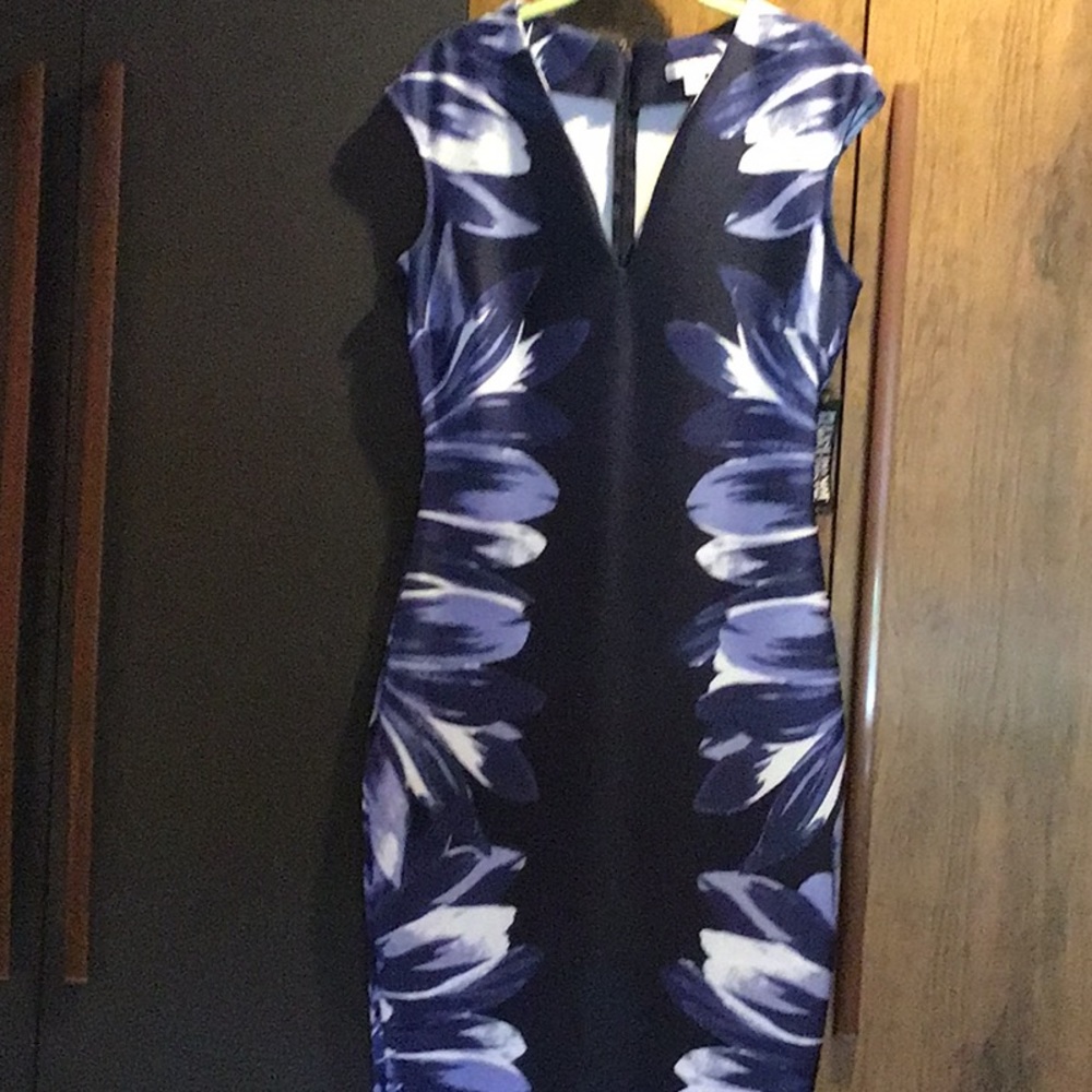 Beautiful shift type dress form fitting back zipper beautiful blue lapis color